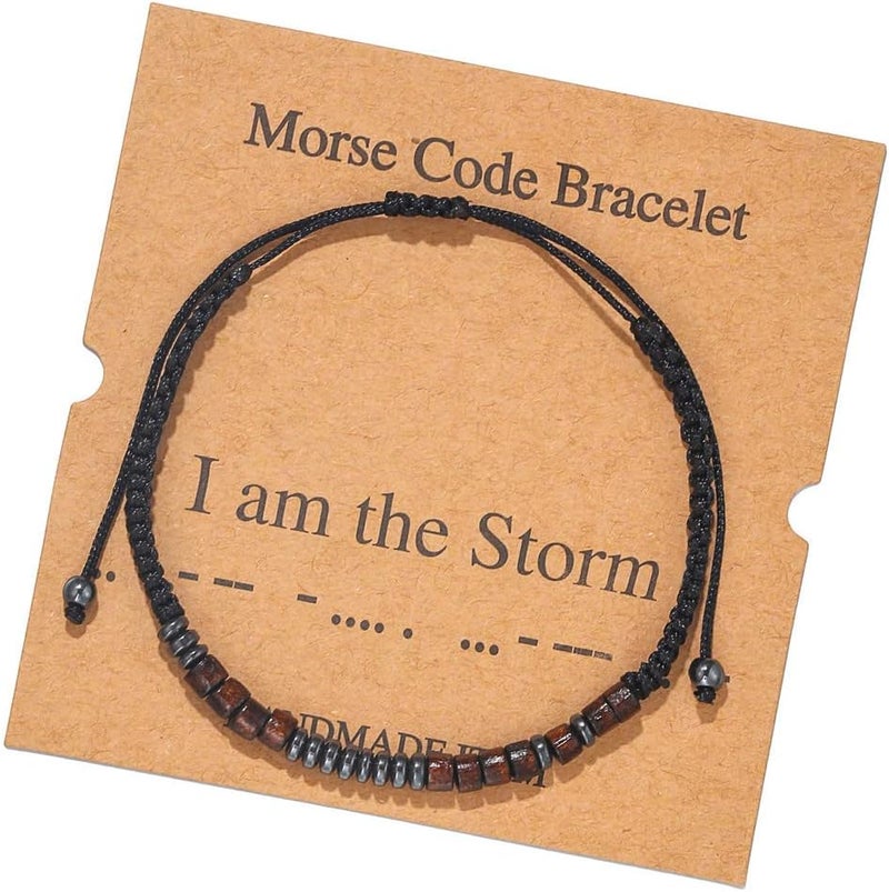 RINTOLER Store Morse Code Bracelets for Women Men Gifts for Her Best Friend Funny Inspirational Bracelets for Women Jewelry Adjustable Silk Beaded Wrap Bracelet - Image 1